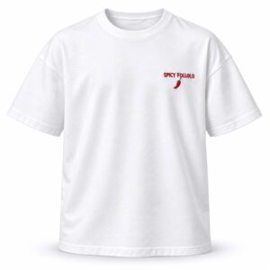 T-shirt blanc Spicy Follolo, broderie rouge côté cœur