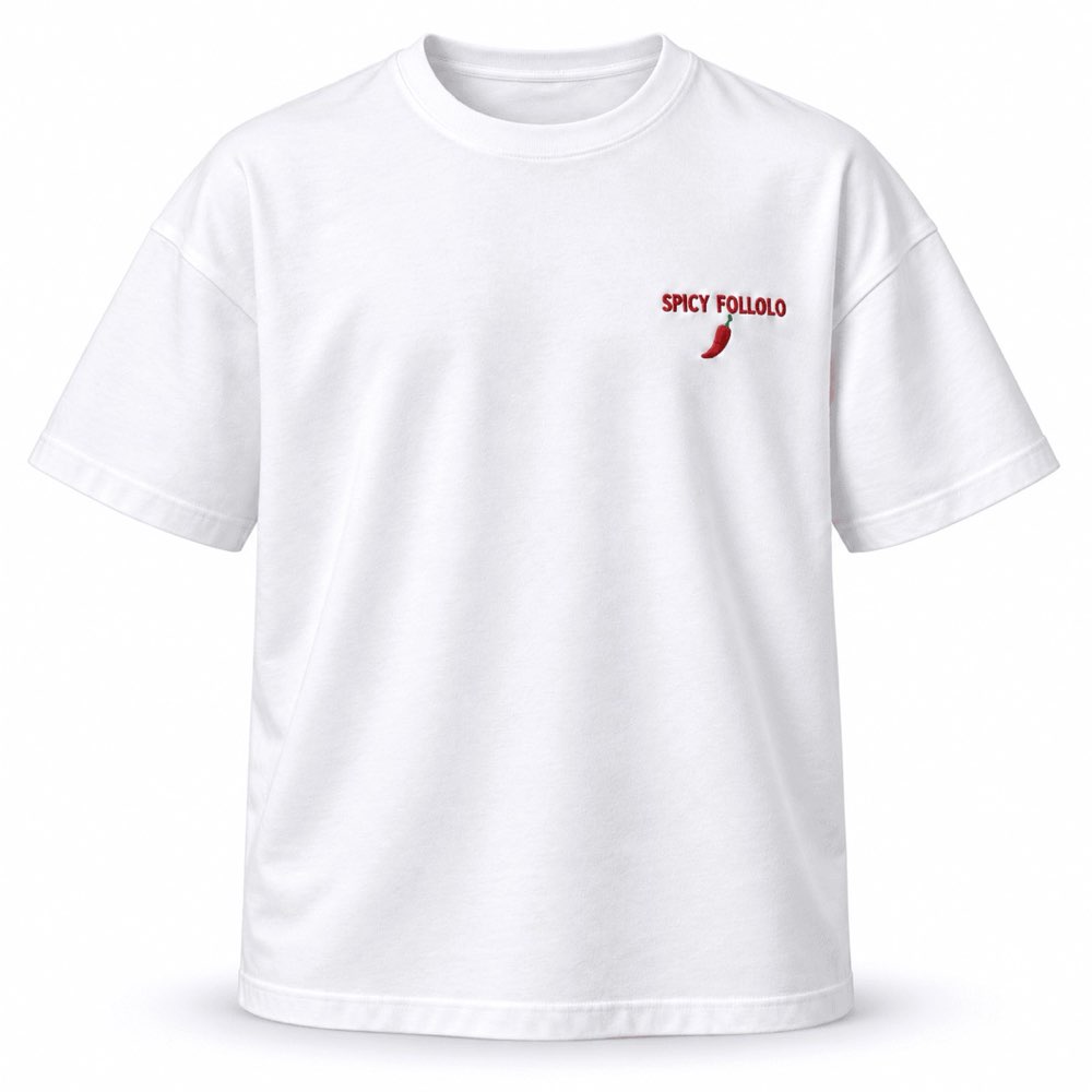 T-shirt blanc Spicy Follolo, broderie rouge côté cœur